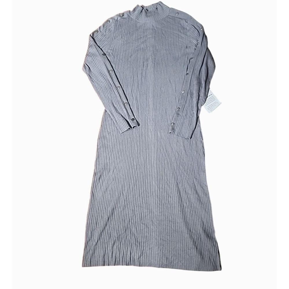 Ashro Gray Sweater Dress Studded Long Sleeve Stretch Ribbed Knit XL Litl Nika